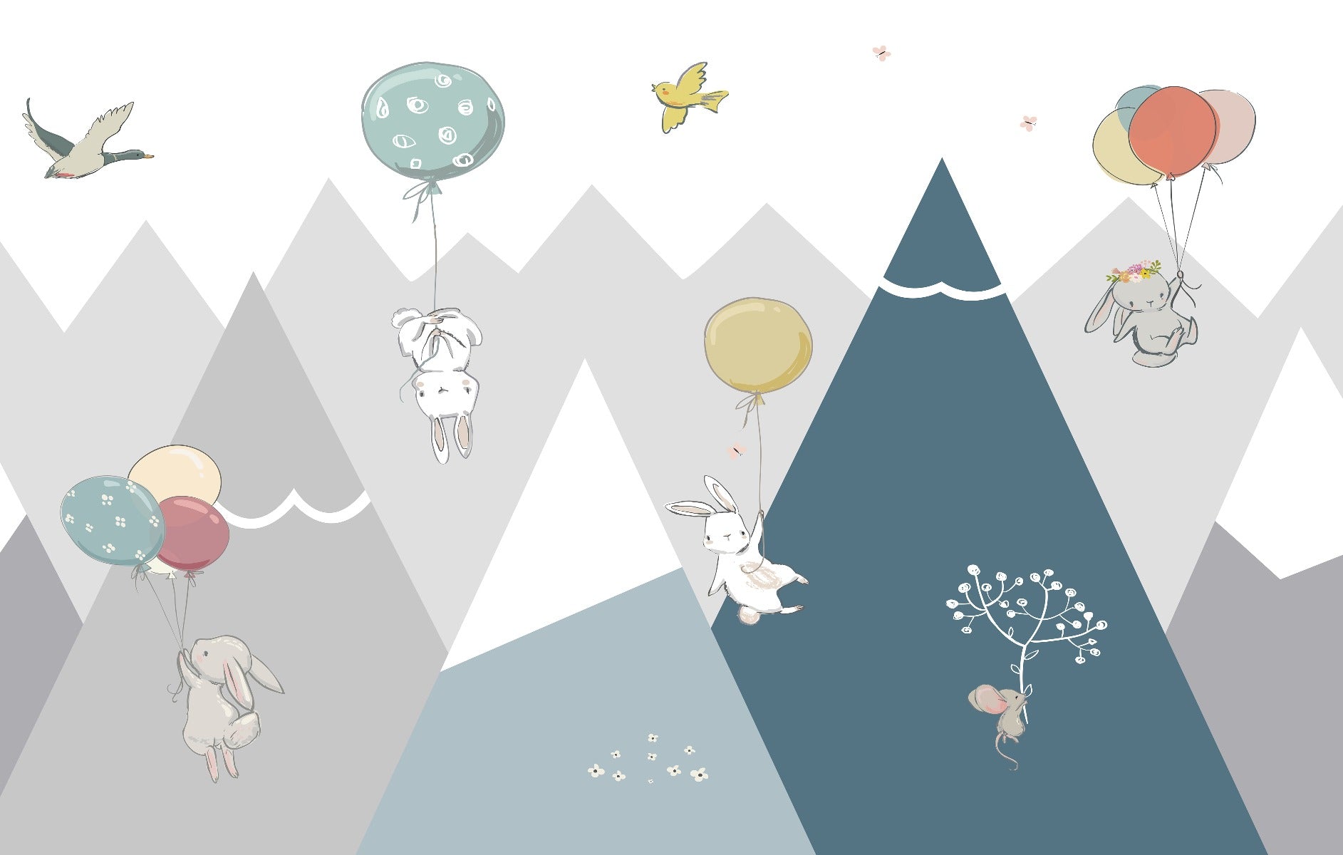 Jovial Rabbits Flying Wallpaper Murals