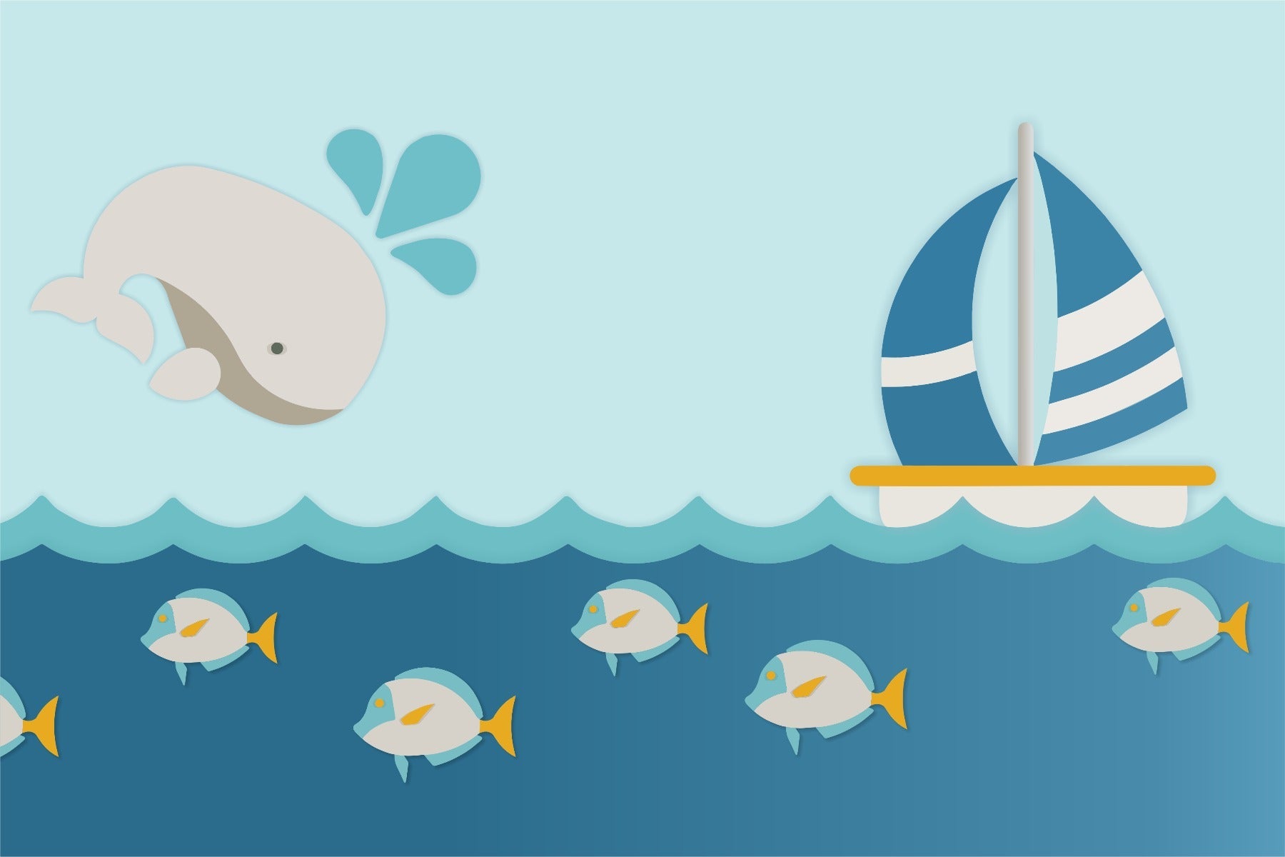 Whale with Boat Kids Room Wallpaper Murals
