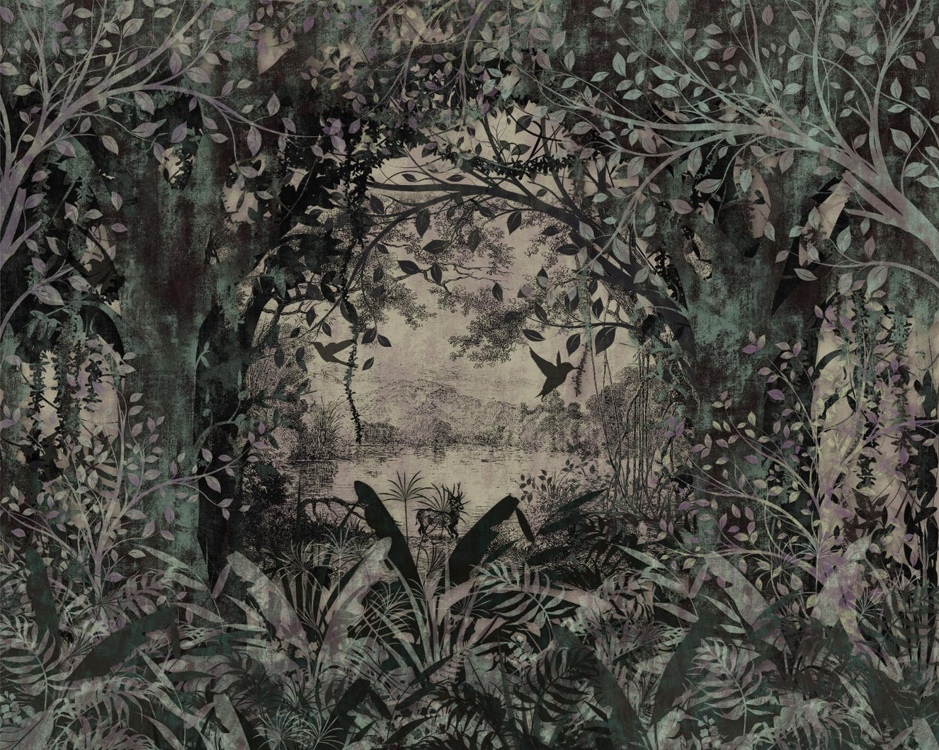 Dense forest with a dusky green Wallpaper Murals