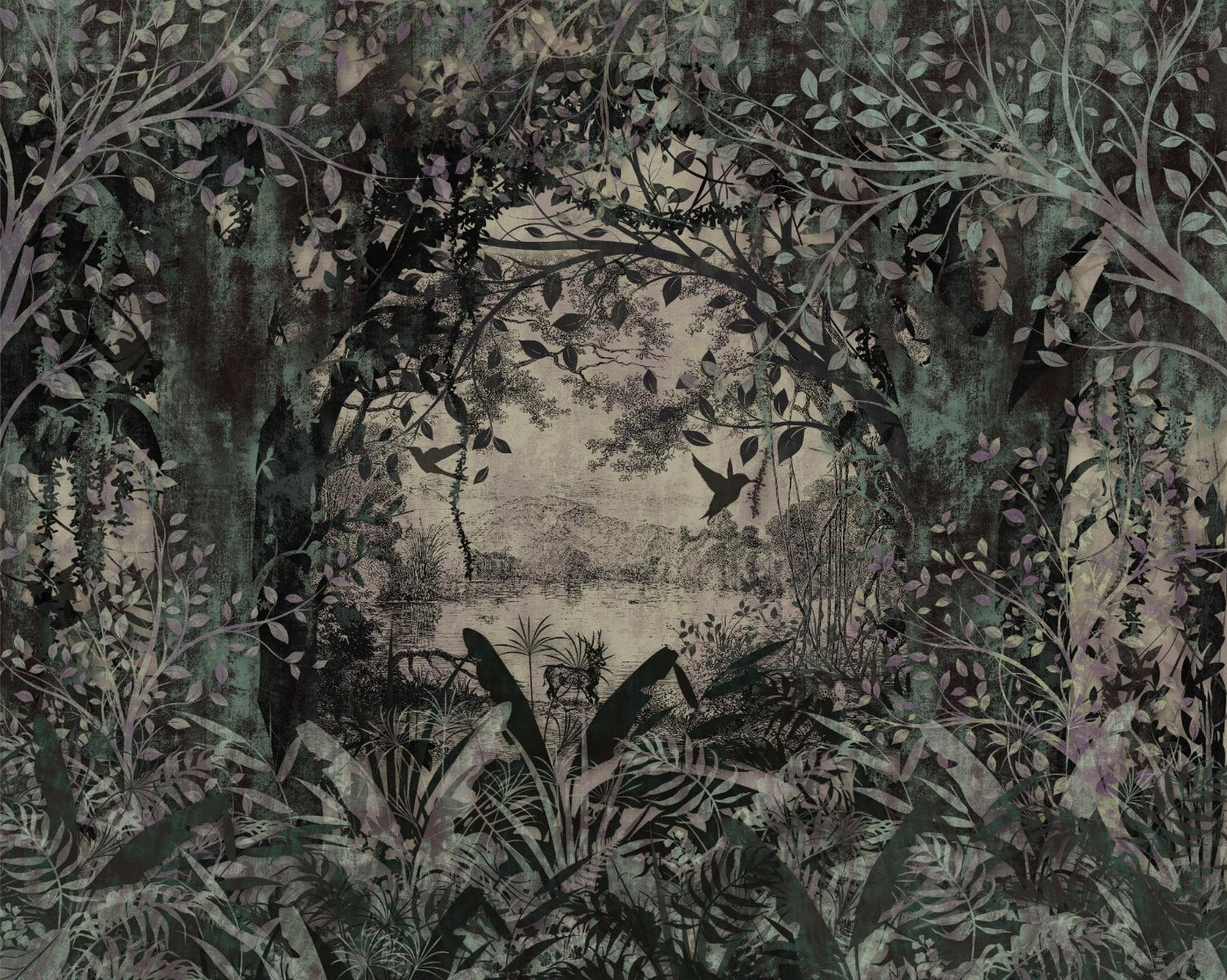 Dense forest with a dusky green Wallpaper Murals