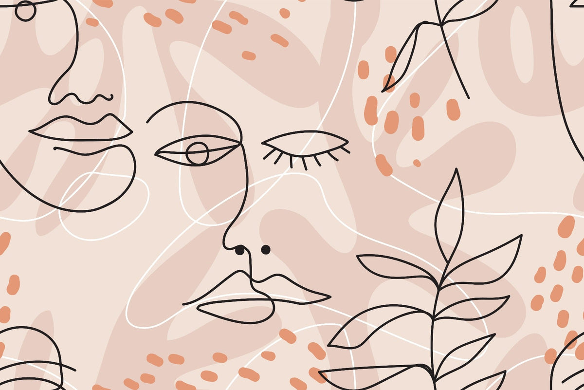 Large Human Face Line Pink Wallpaper Murals in your room — zoomed