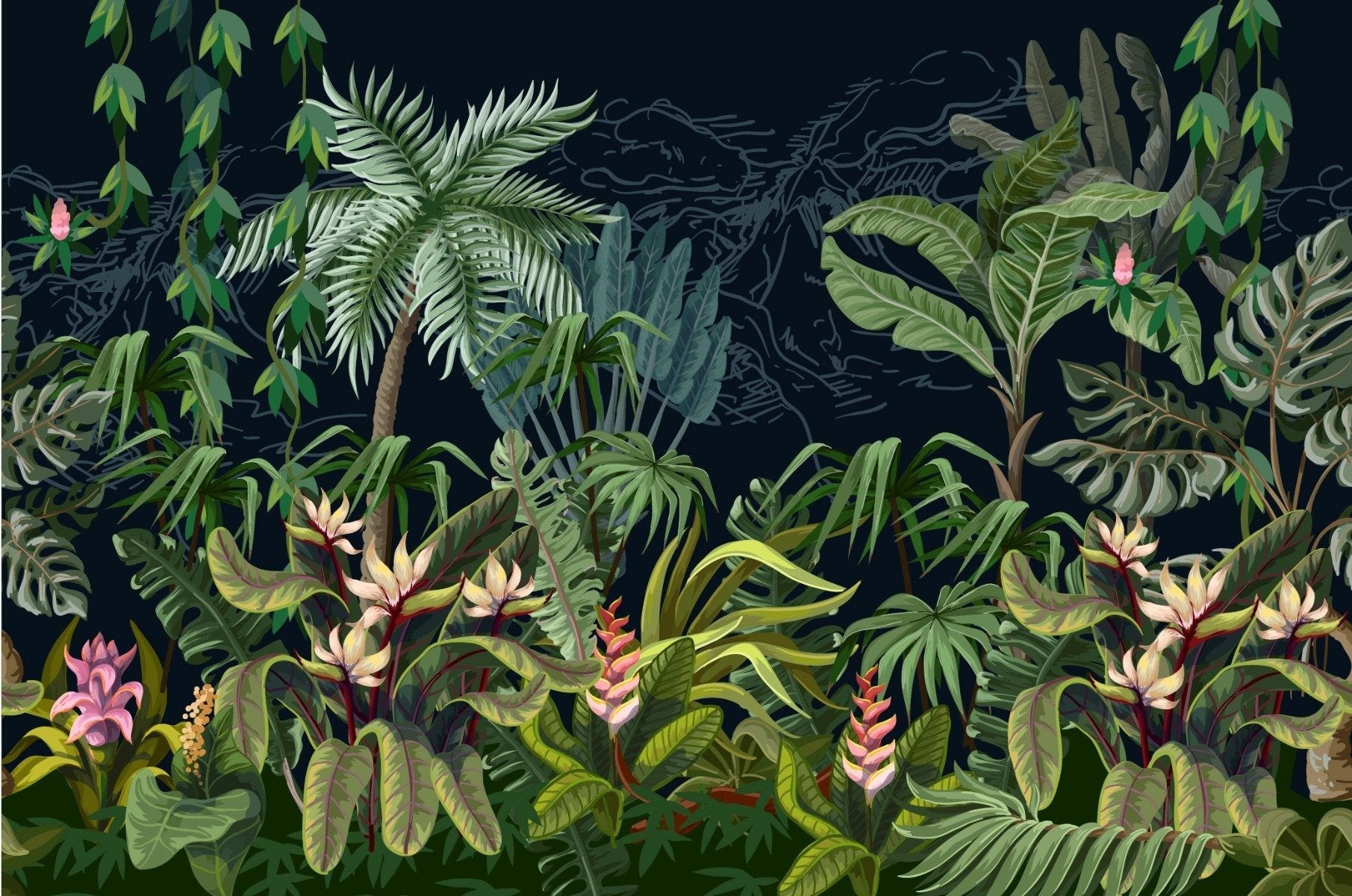 Tropical Forest Wallpaper Mural in your room — zoomed