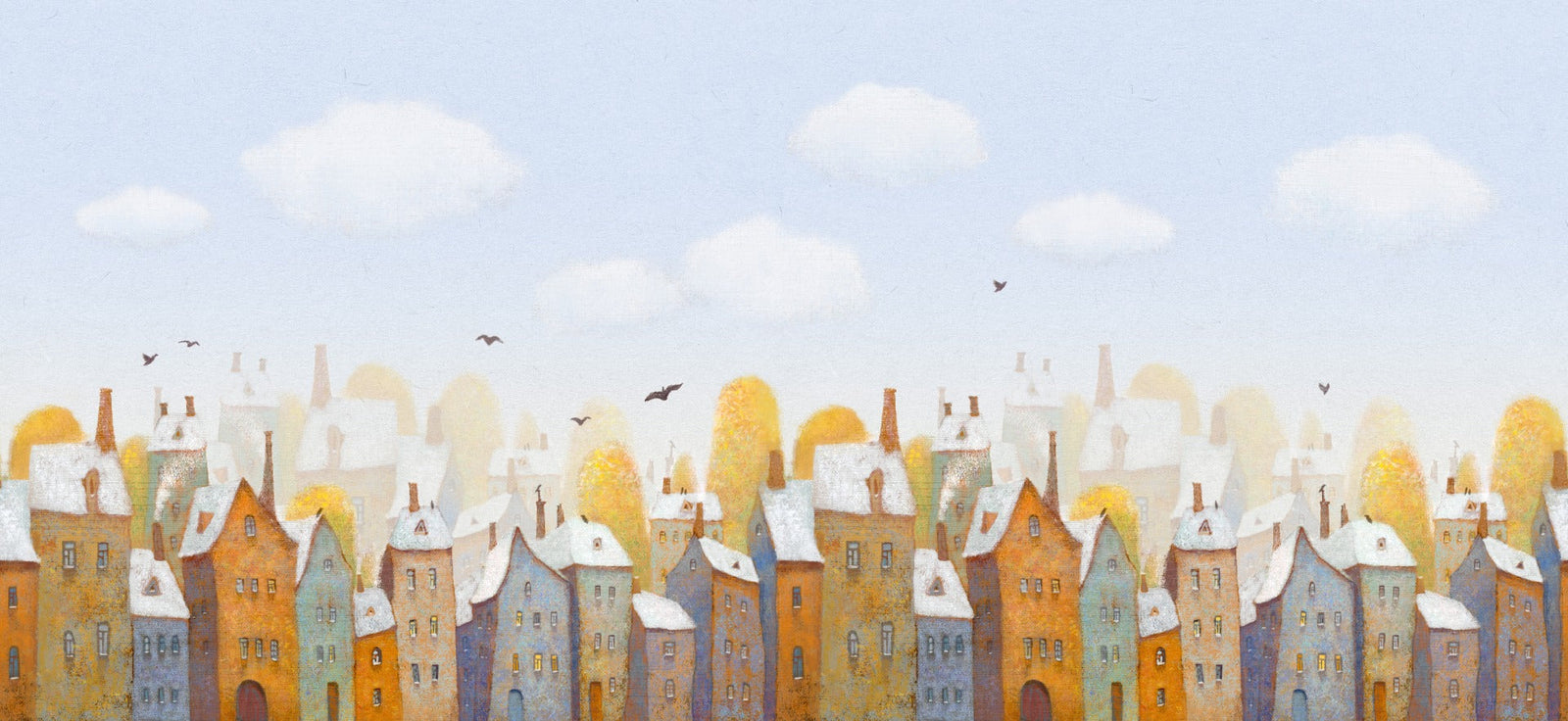 Colorful Watercolor City View Wallpaper Mural