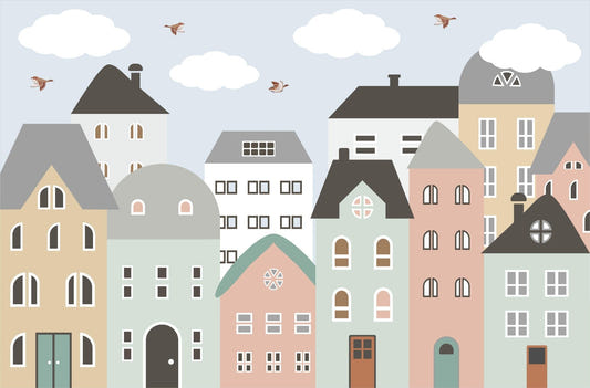 Colorful Houses Kids Room Wallpaper Murals