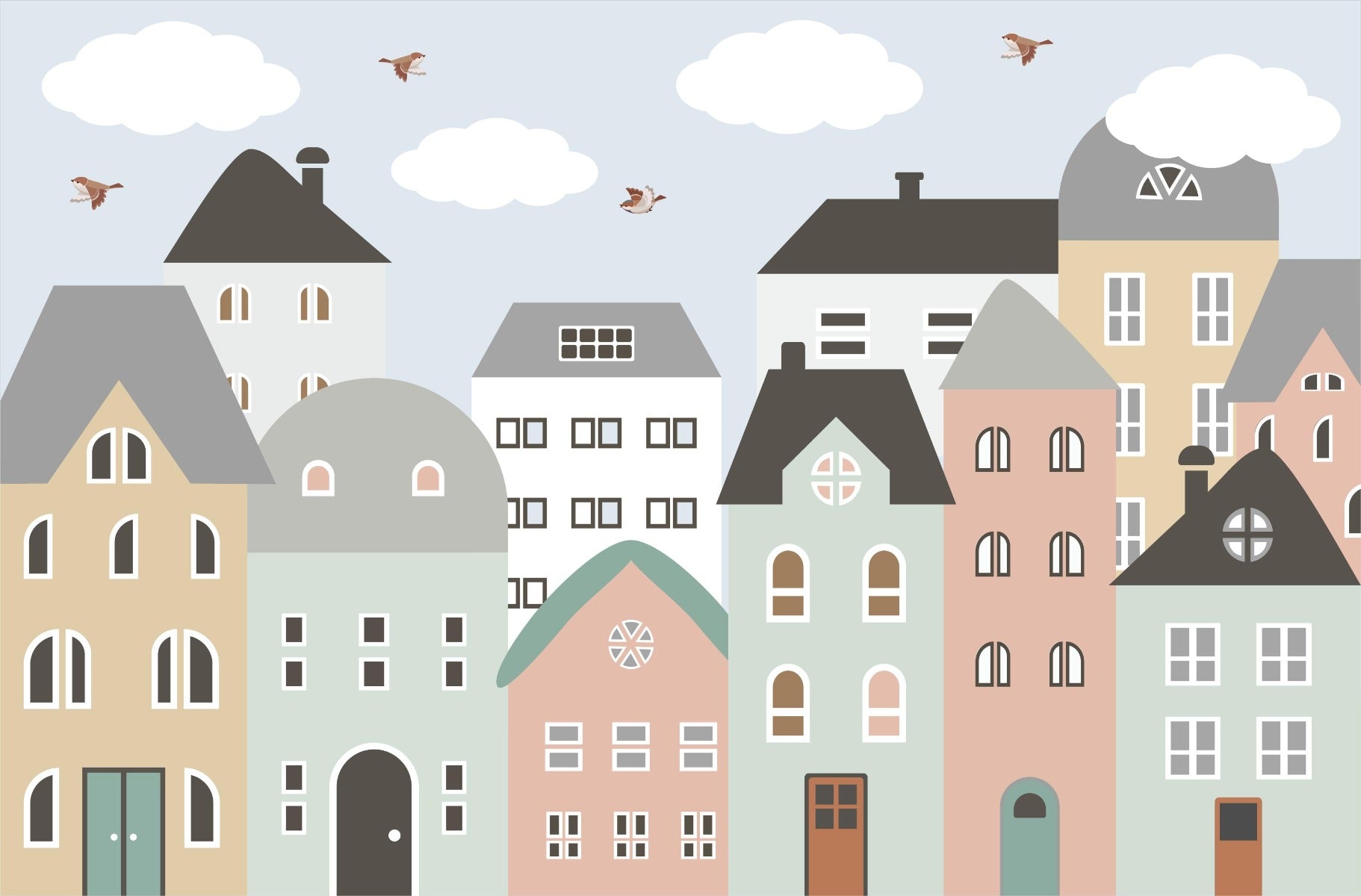 Colorful Houses Kids Room Wallpaper Murals