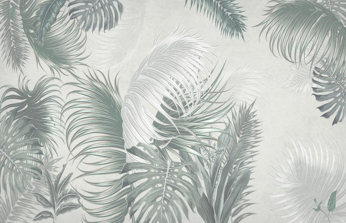 Large Gray Green Color Wallpaper Mural in your room — zoomed