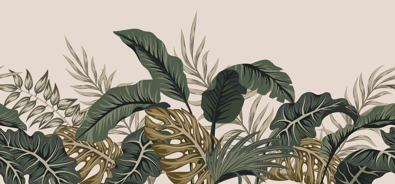 Tropical Fronds Leaf Beige Wallpaper