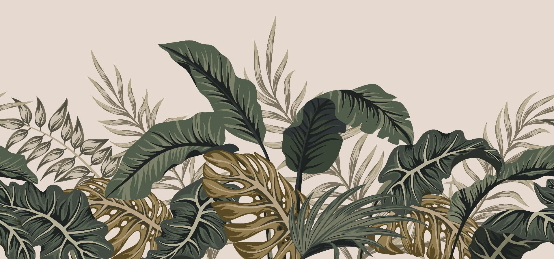 Tropical Fronds Leaf Beige Wallpaper