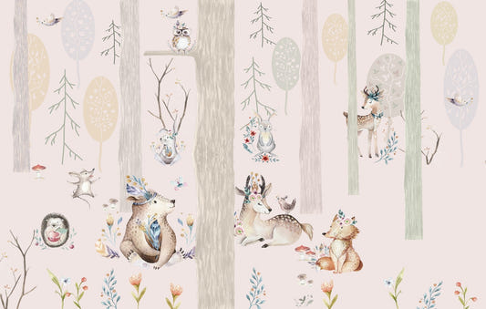 Girls Room Magical Pink Forest Wallpaper