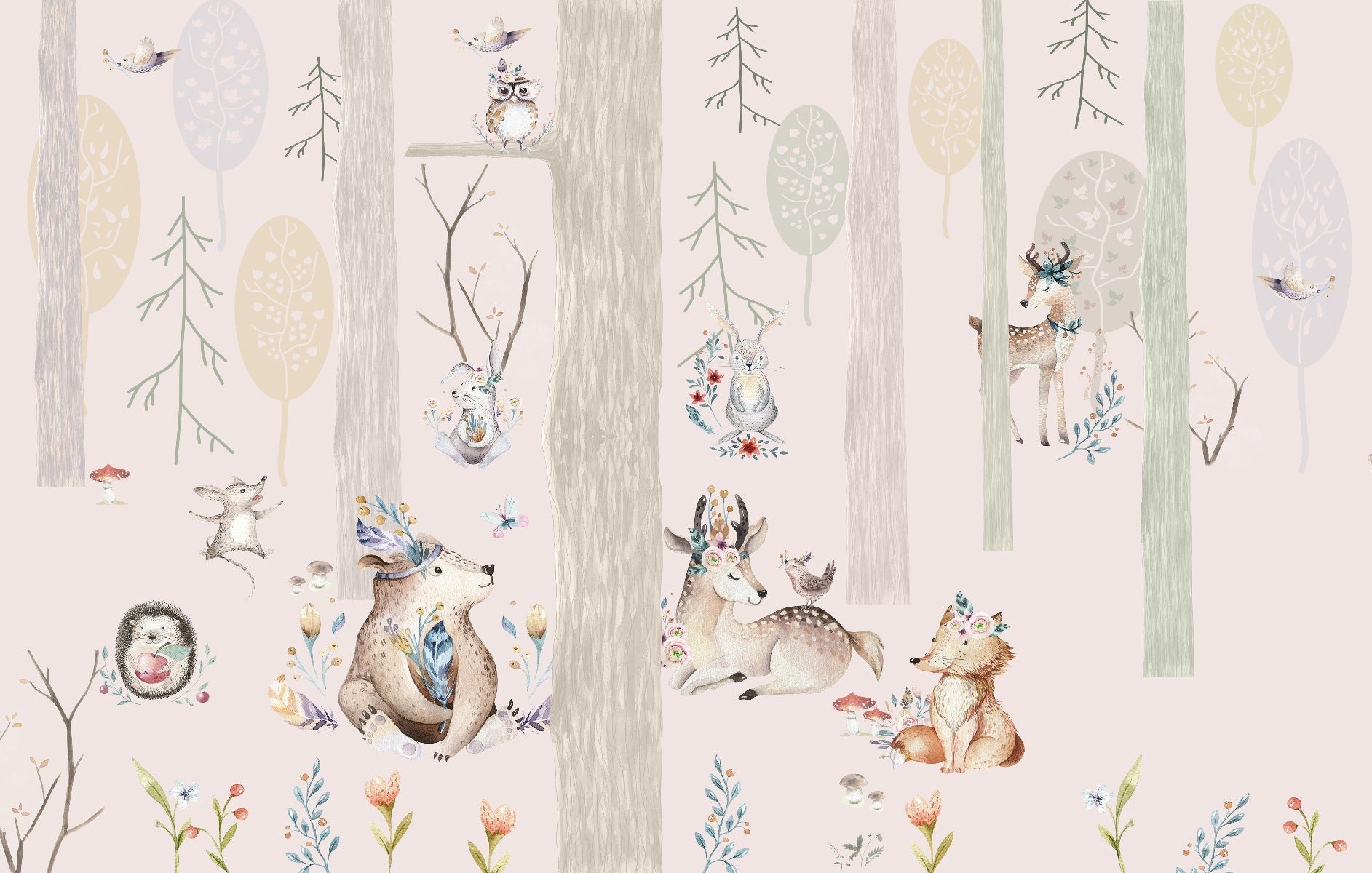 Girls Room Magical Pink Forest Wallpaper
