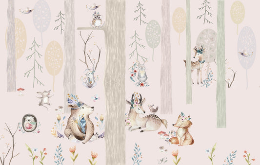 Girls Room Magical Pink Forest Wallpaper