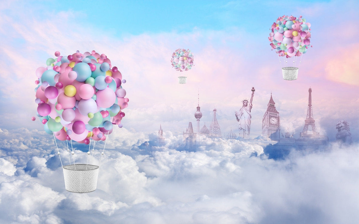Colorful Fire Balloons Wallpaper Mural in your room — zoomed