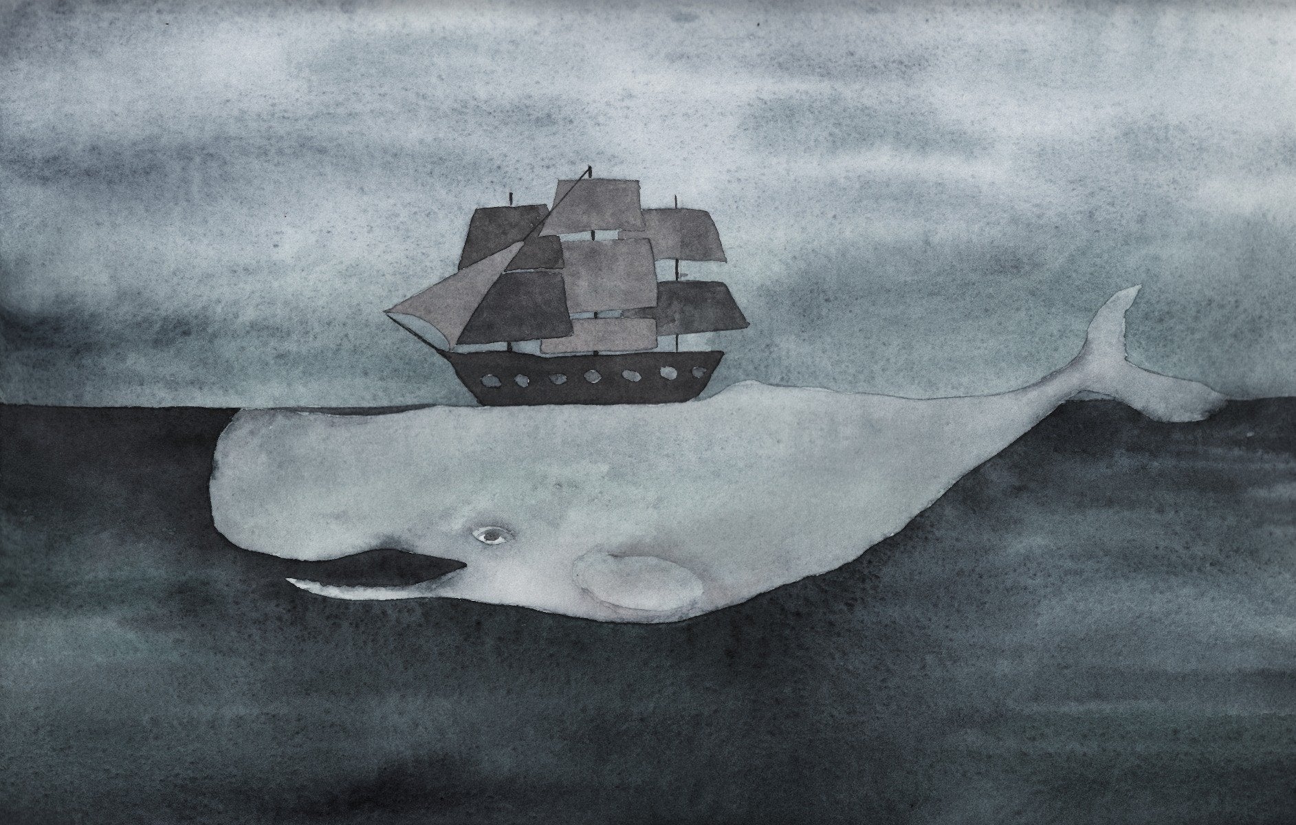 Whale Design with Ship Sea Wallpaper Mural