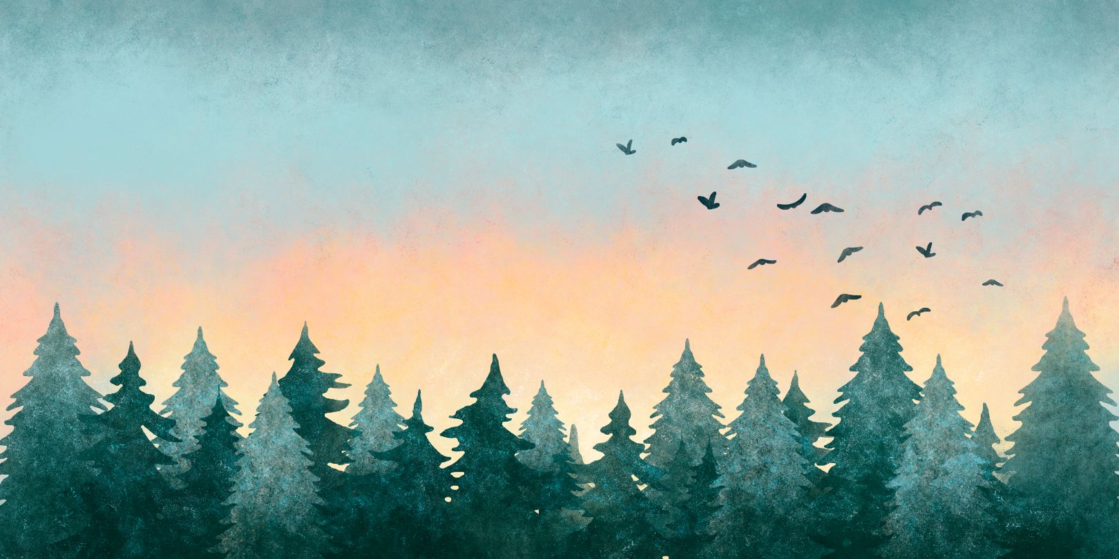 Watercolor Green Tree Forest Wallpaper