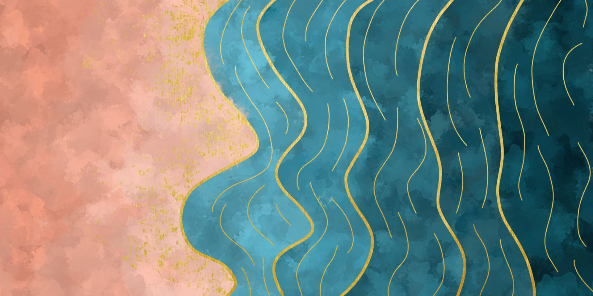 Abstract Wave with Gold Line Wallpaper