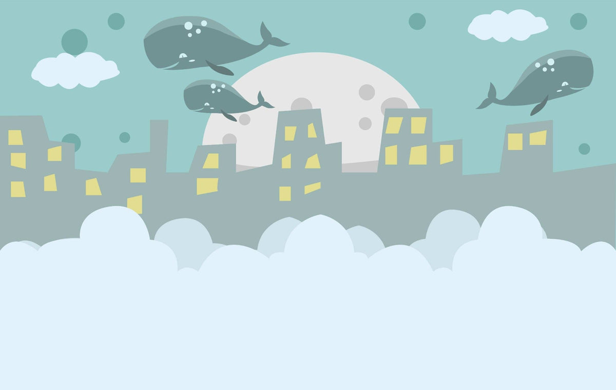Whale Flying on City Kids Mural Wallpaper