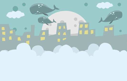 Whale Flying on City Kids Mural Wallpaper