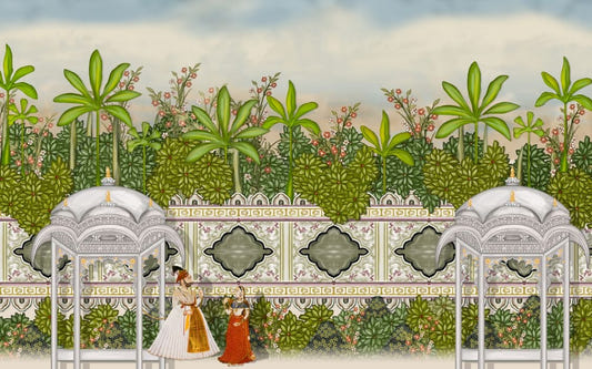 Mughal Garden Oil Paint Wallpaper Murals