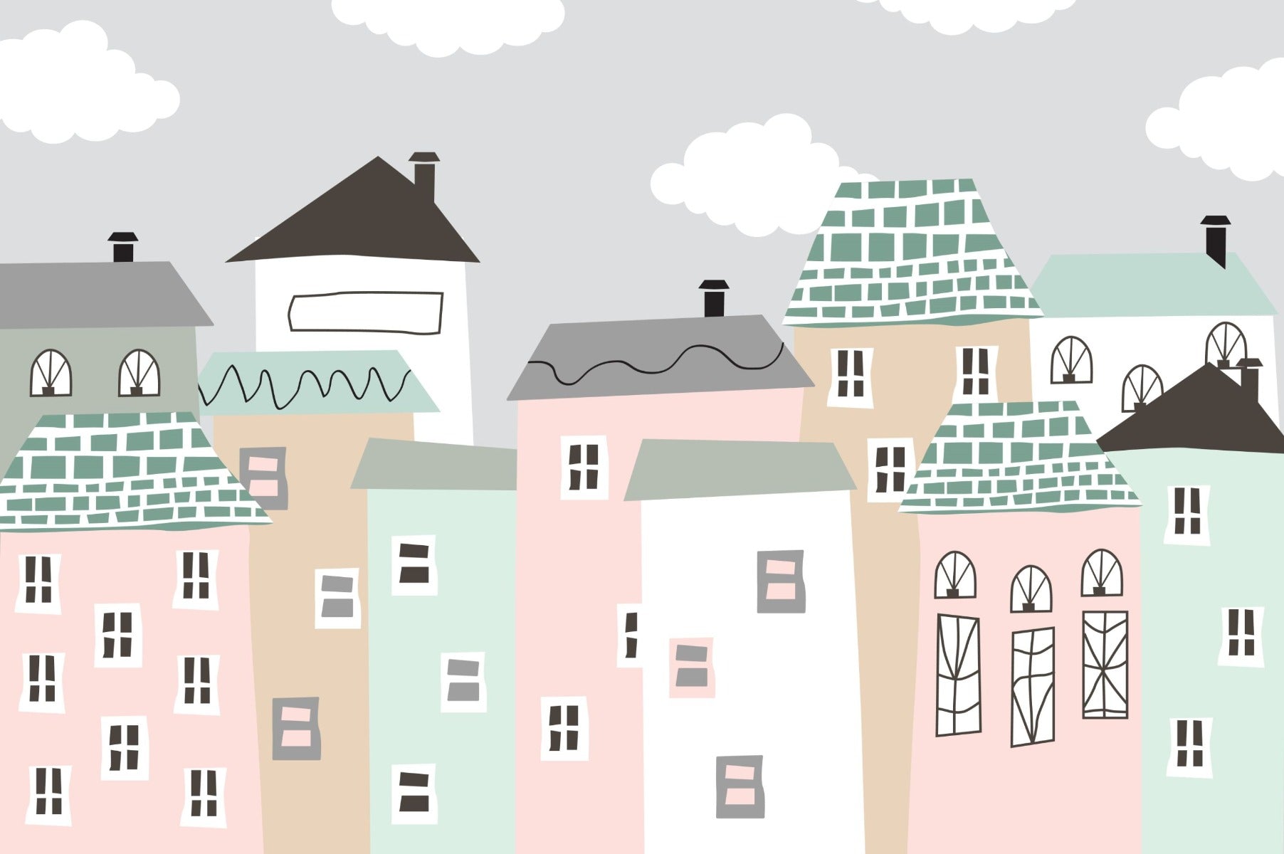 Pastel Houses Town Wallpaper Mural