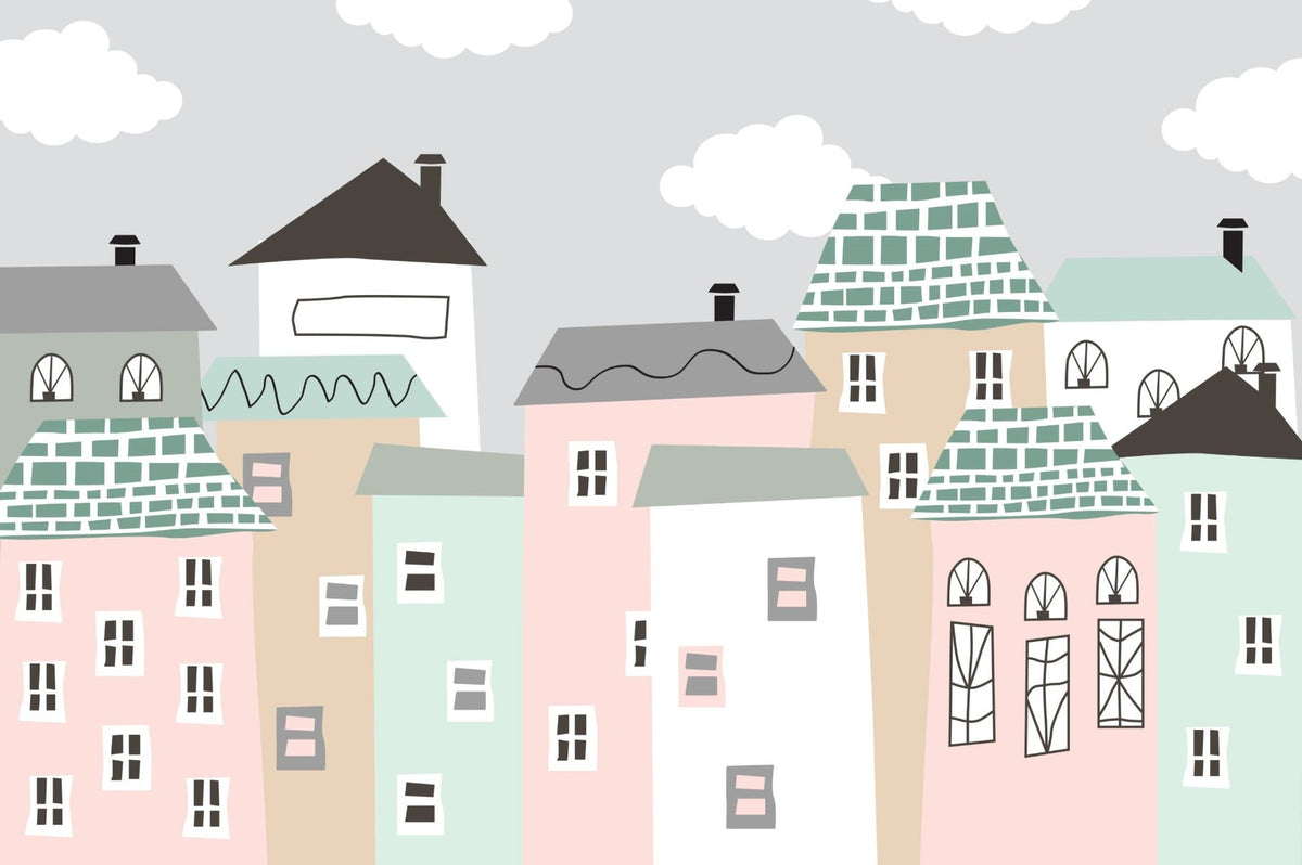 Pastel Houses Town Wallpaper Mural in your room — zoomed