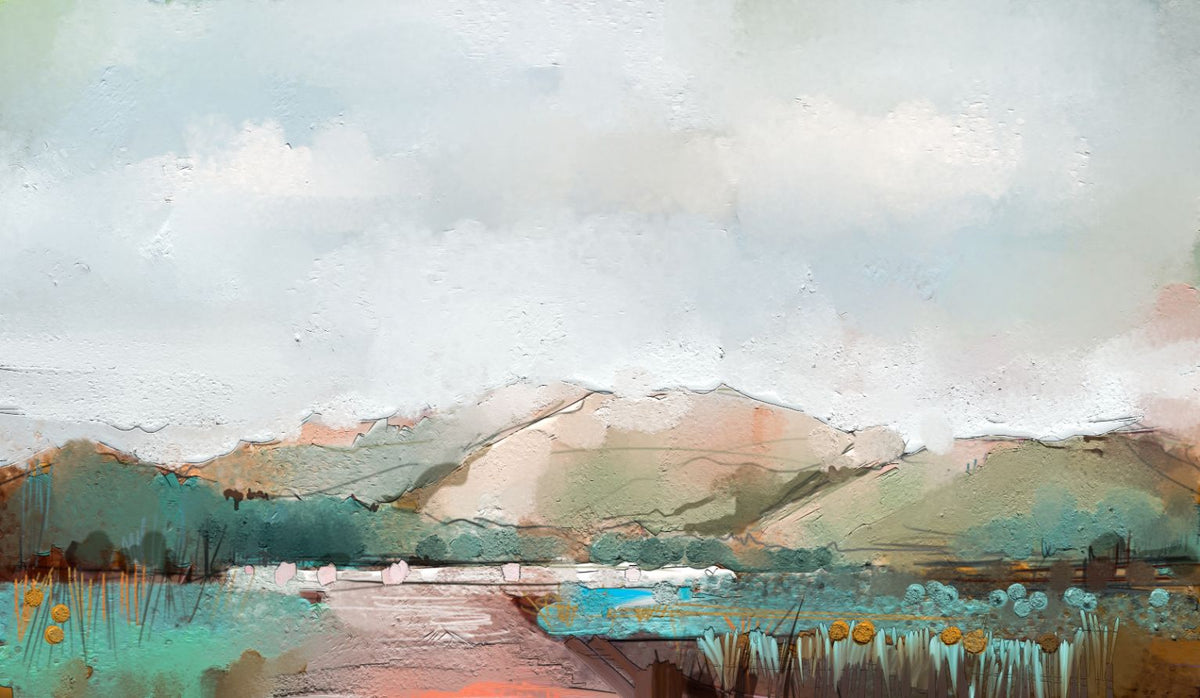 Watercolor Mountain Wallpaper Mural in your room — zoomed