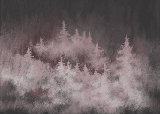 Pink Misty Spruce Forest Wallpaper