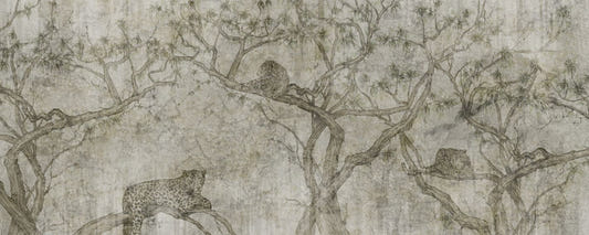 Leopard on Tree Vintage Wall Wallpaper