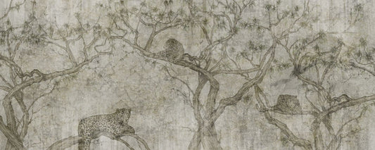 Leopard on Tree Vintage Wall Wallpaper