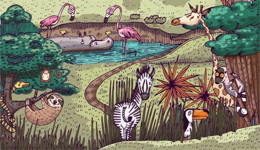 Jungle Safari Cute Cartoon  Wallpaper