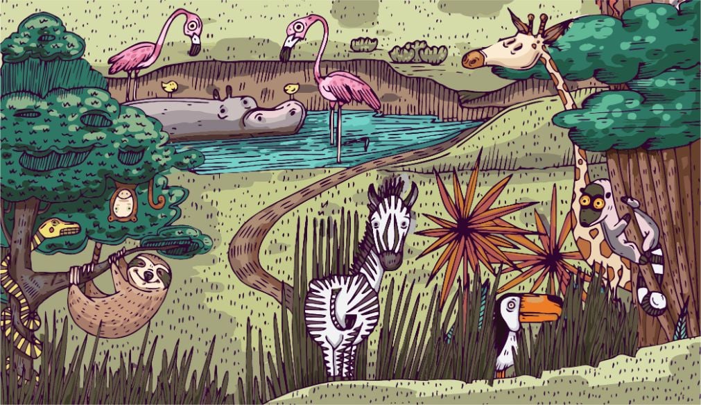 Jungle Safari Cute Cartoon  Wallpaper