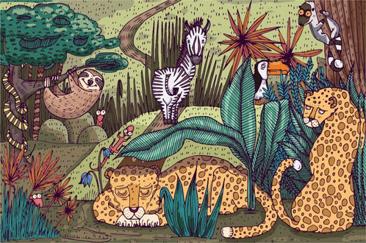 Jungle Animals Colorful Wallpaper Wall