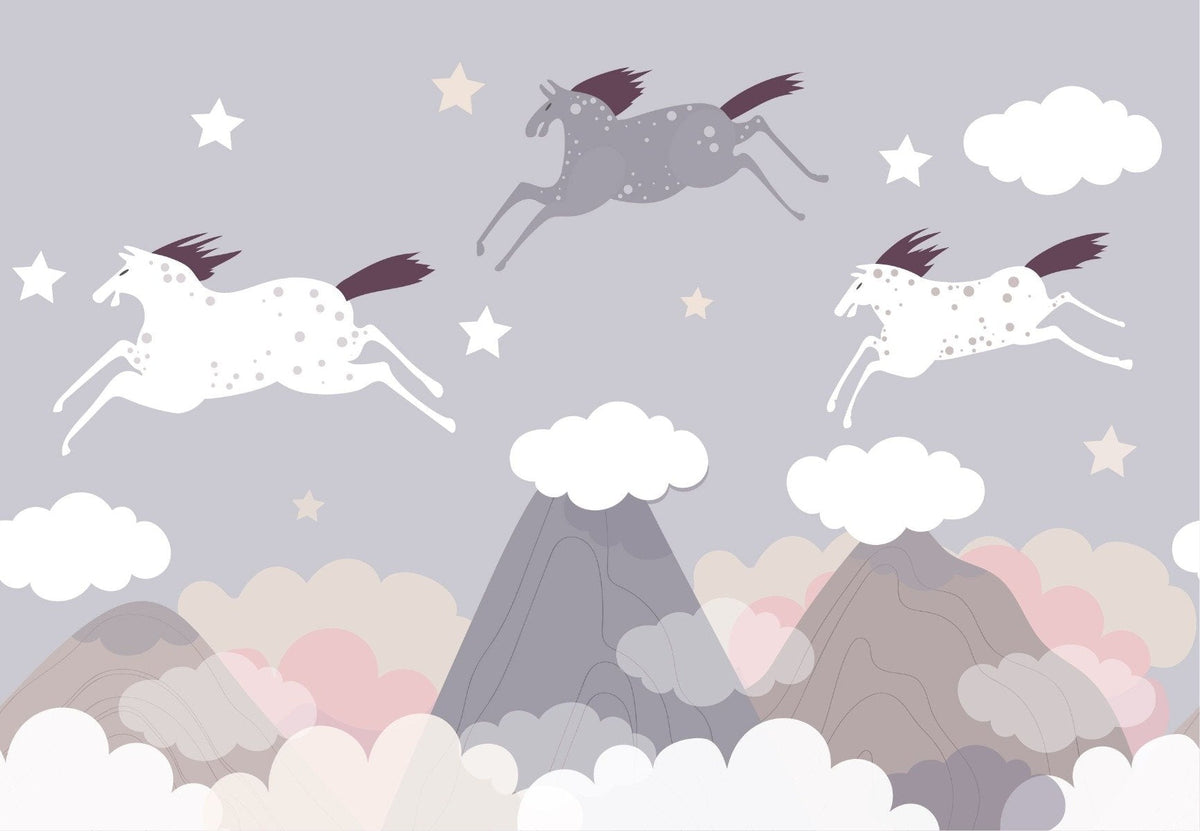 Clouds and Flying Horses Wallpaper Murals