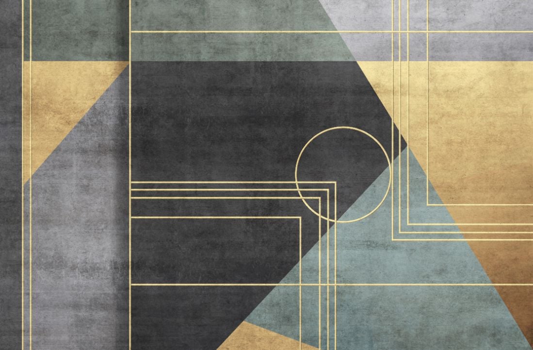 Geometric Gold Line Office Wallpaper in your room — zoomed