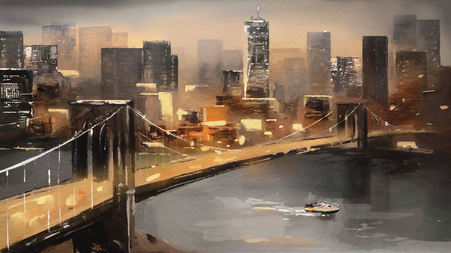 New York with oil-painted design wallpaper