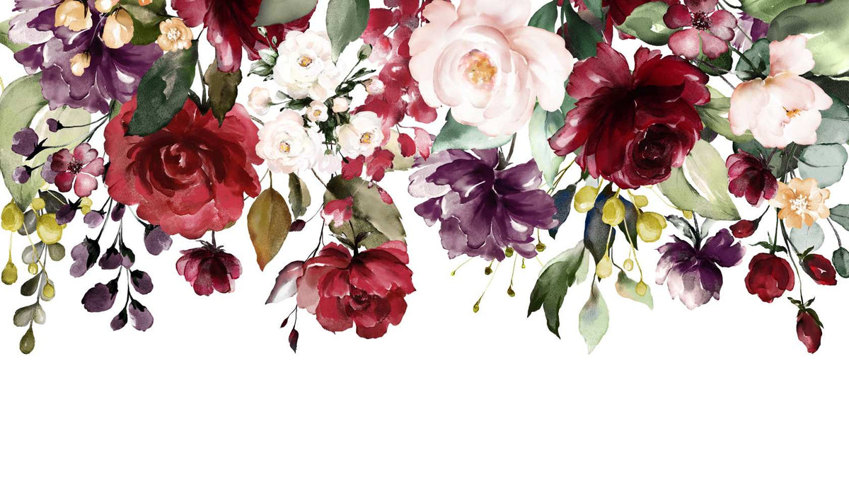 Red and Pink Floral Wallpaper Mural in your room — zoomed