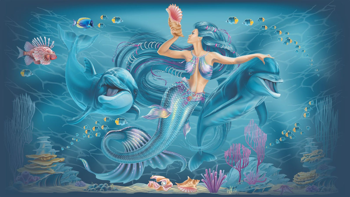 Blue Underwater Mermaid Wallpaper in your room — zoomed