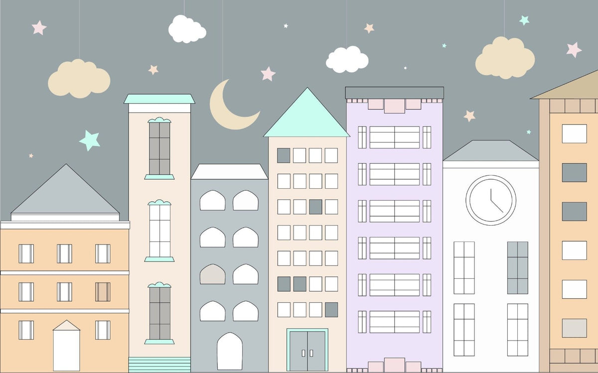 Kids Room Town Wallpaper in your room — zoomed