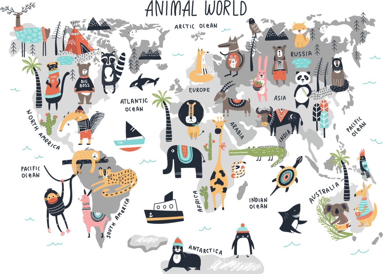 Beautiful Animal World Map Wallpaper