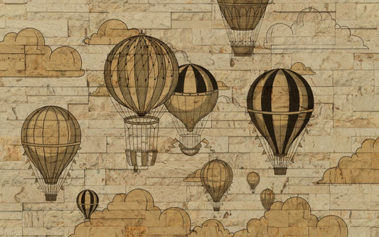 Vintage Wood Hot Air Balloons Kids Room Wallpaper