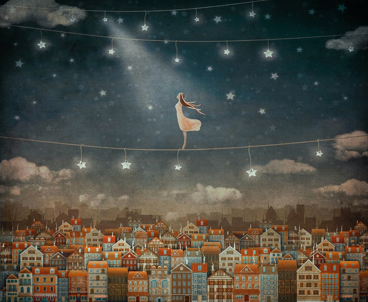 Cute Houses in the Night Wallpaper Mural in your room — zoomed