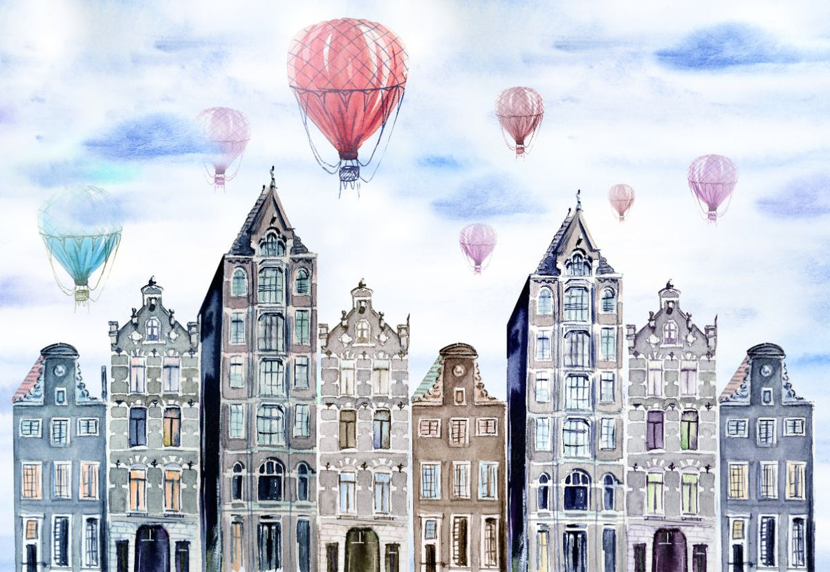 Watercolor Amsterdam Wallpaper Mural in your room — zoomed