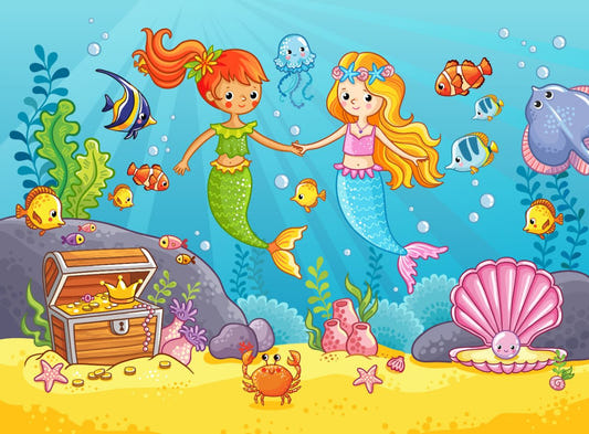 Kids Room Underwater Cartoon Mermaid Wallpaper
