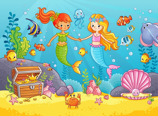 Kids Room Underwater Cartoon Mermaid Wallpaper