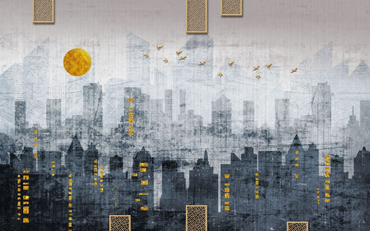 Silhouette Modern City Blue Color Wallpaper