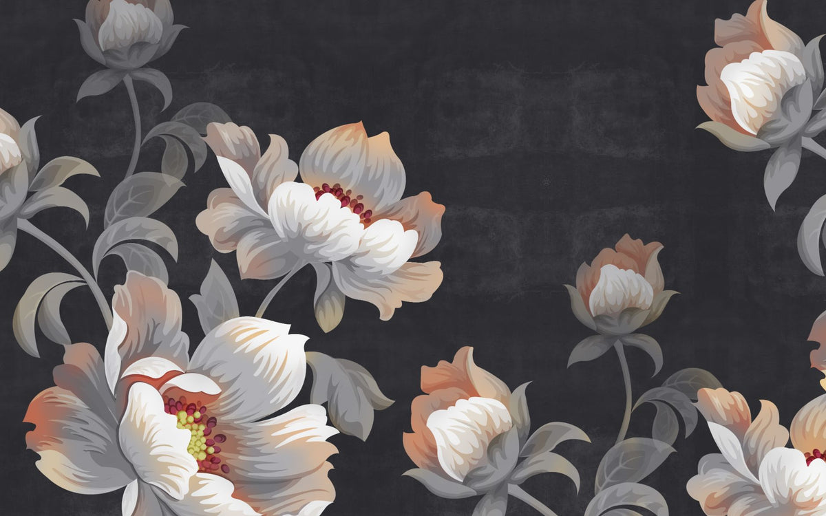 Flower On Dark Gray Grunge Background Wallpaper in your room — zoomed