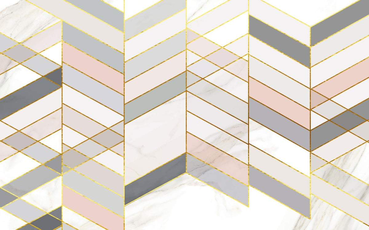 Geometric Shape Golden Effect Marble Wallpaper in your room — zoomed