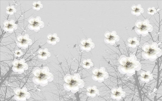 3D Flowers Gray Textured Wallpaper