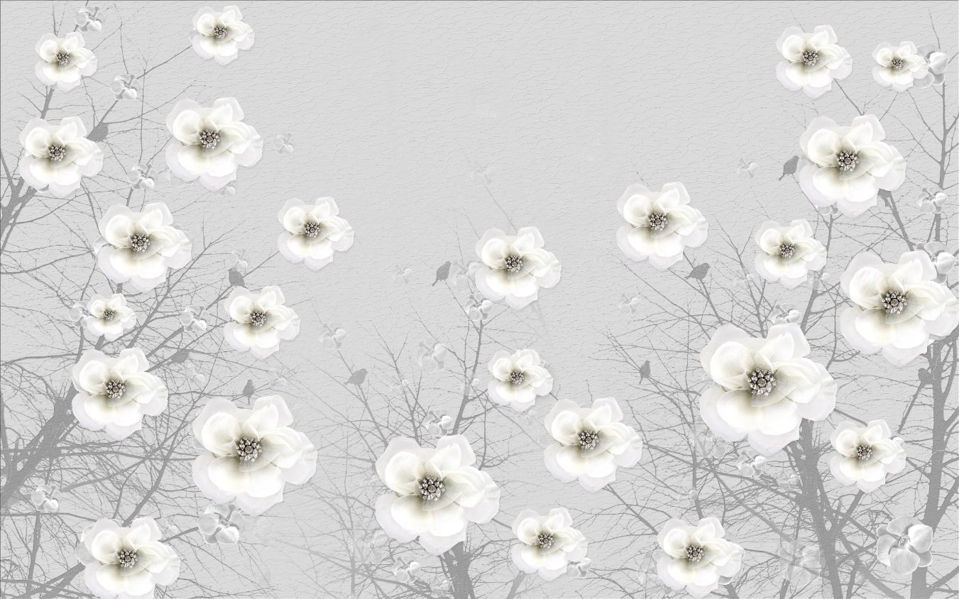 3D Flowers Gray Textured Wallpaper in your room — zoomed