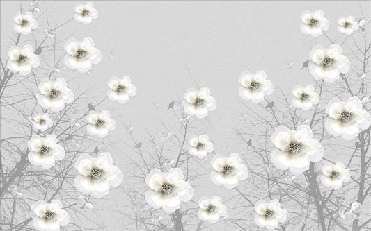 3D Flowers Gray Textured Wallpaper