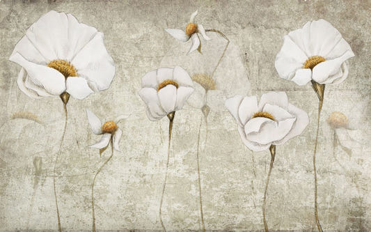 White Color Wide Grunge Flower Wallpaper